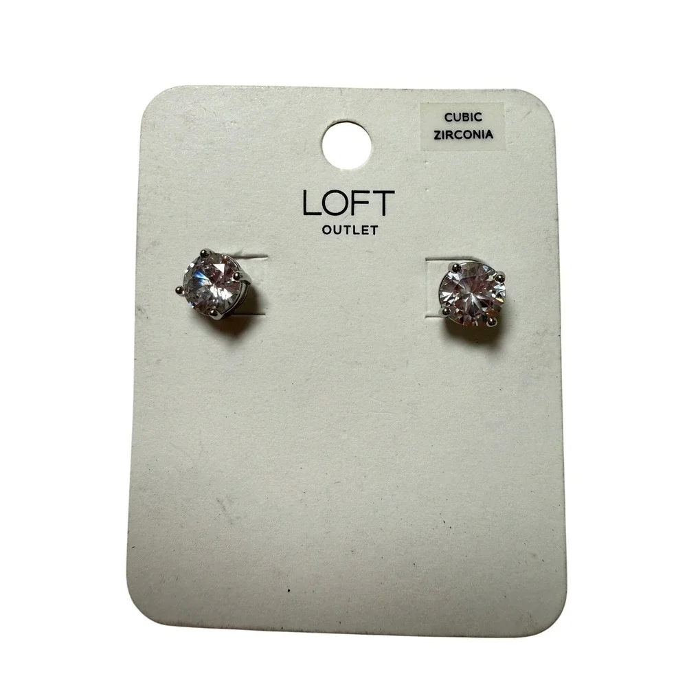 Loft Stud Earrings Silver Tone Cubic Zirconia Round Cut Classic